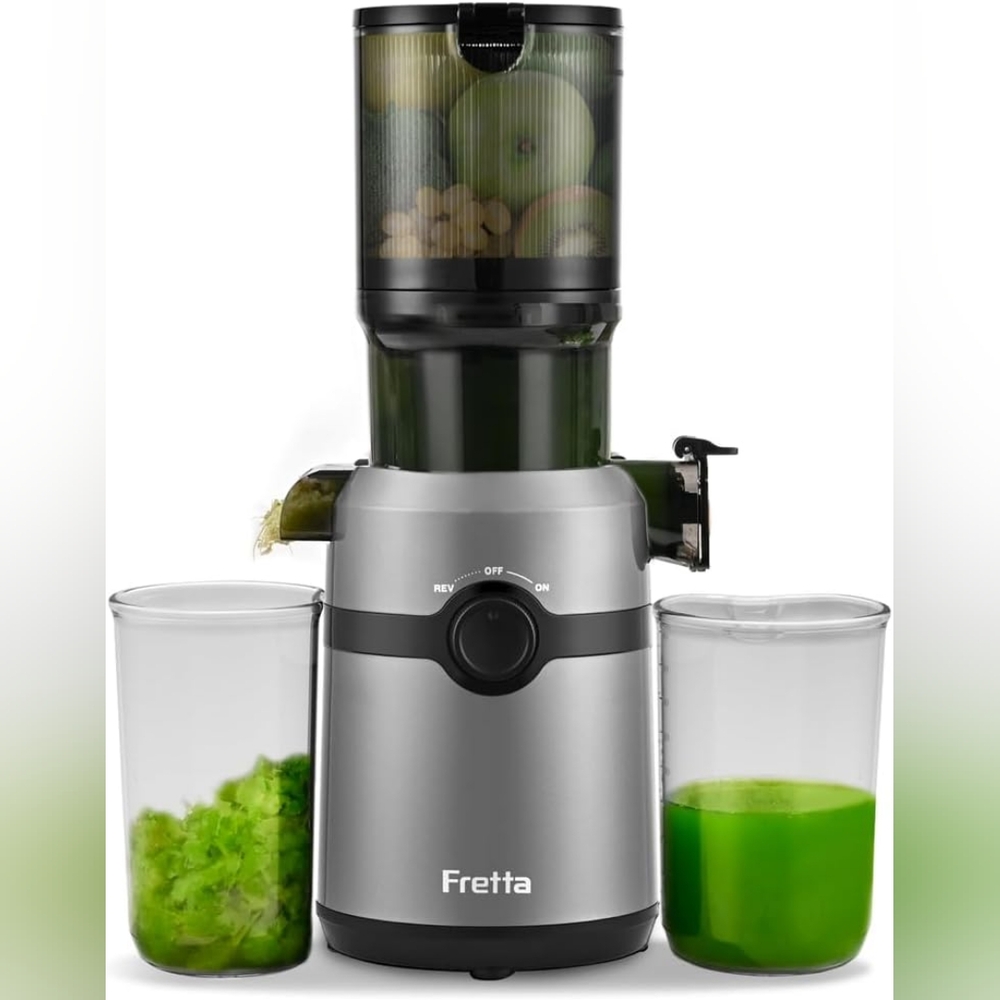 New Fretta Cold Press Juicer with 4.25" Large Feed Chute (Grey)